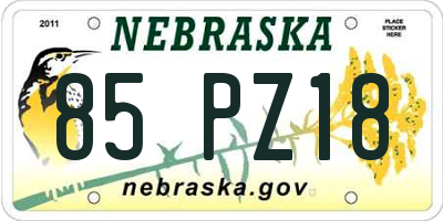 NE license plate 85PZ18