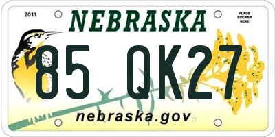 NE license plate 85QK27
