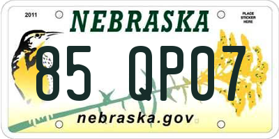NE license plate 85QP07