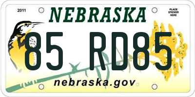 NE license plate 85RD85