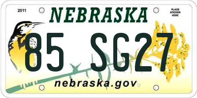 NE license plate 85SG27