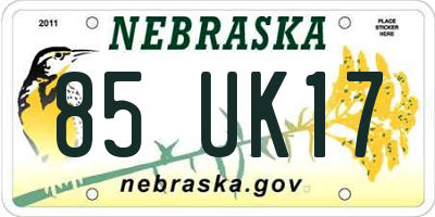 NE license plate 85UK17