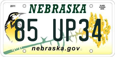 NE license plate 85UP34