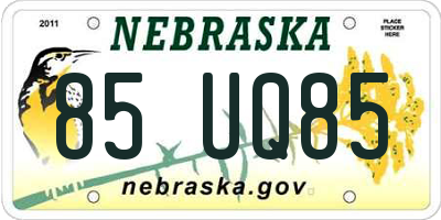 NE license plate 85UQ85