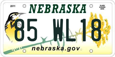NE license plate 85WL18