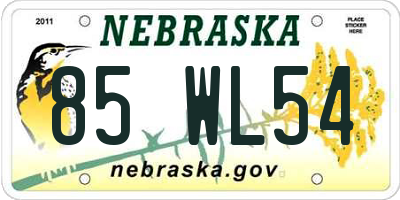 NE license plate 85WL54