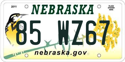 NE license plate 85WZ67