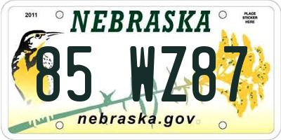 NE license plate 85WZ87