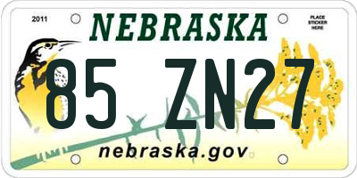 NE license plate 85ZN27