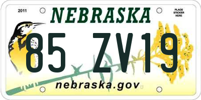 NE license plate 85ZV19