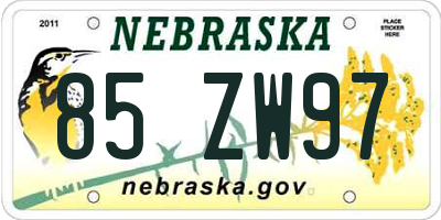 NE license plate 85ZW97