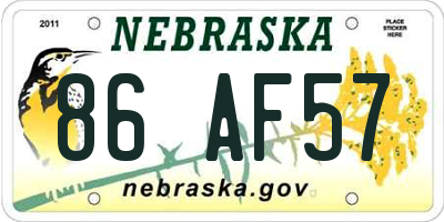 NE license plate 86AF57