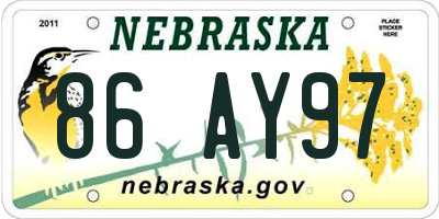 NE license plate 86AY97