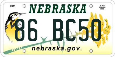 NE license plate 86BC50