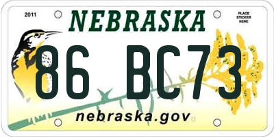 NE license plate 86BC73