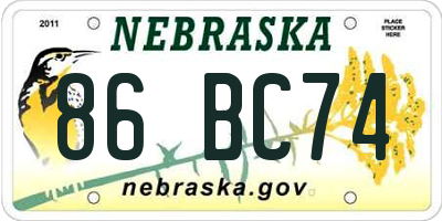 NE license plate 86BC74