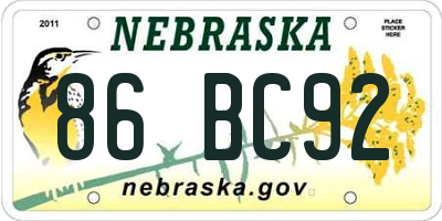 NE license plate 86BC92