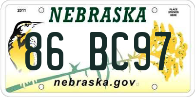 NE license plate 86BC97