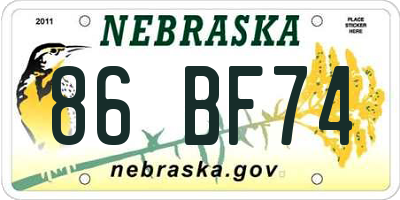 NE license plate 86BF74