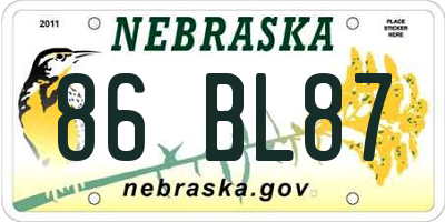 NE license plate 86BL87