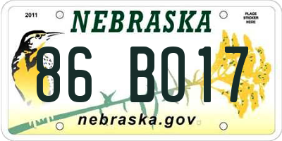 NE license plate 86BO17
