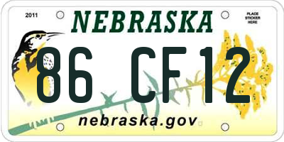NE license plate 86CF12