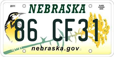 NE license plate 86CF31