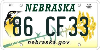 NE license plate 86CF33