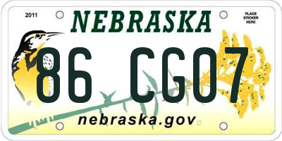NE license plate 86CG07