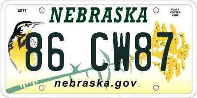 NE license plate 86CW87