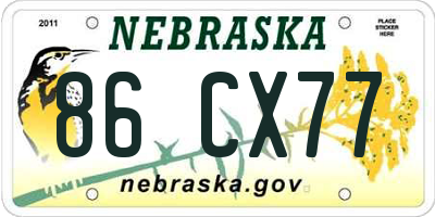 NE license plate 86CX77