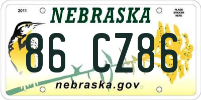 NE license plate 86CZ86