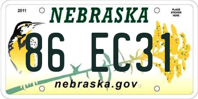 NE license plate 86EC31