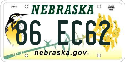 NE license plate 86EC62