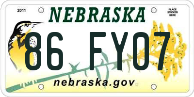 NE license plate 86FY07