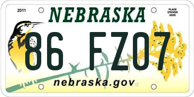 NE license plate 86FZ07