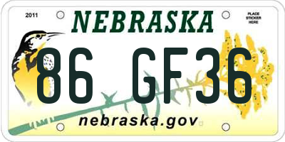 NE license plate 86GF36
