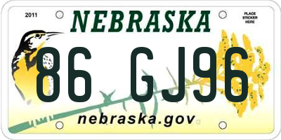 NE license plate 86GJ96