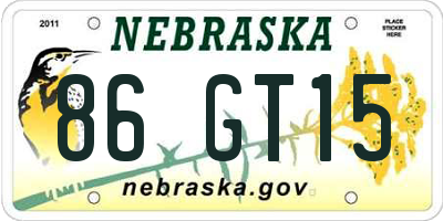 NE license plate 86GT15
