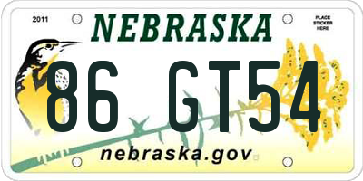 NE license plate 86GT54