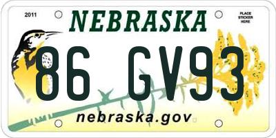 NE license plate 86GV93