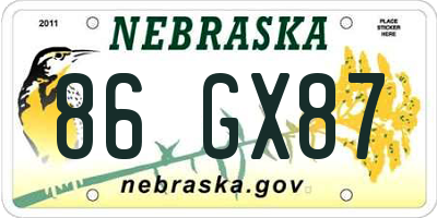 NE license plate 86GX87