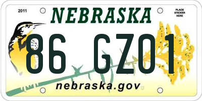 NE license plate 86GZ01