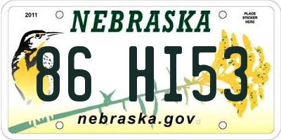 NE license plate 86HI53