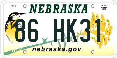 NE license plate 86HK31