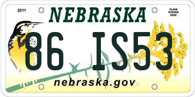 NE license plate 86IS53
