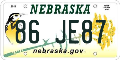 NE license plate 86JE87