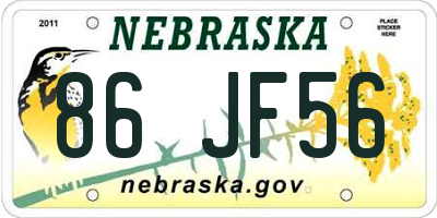 NE license plate 86JF56