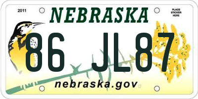 NE license plate 86JL87