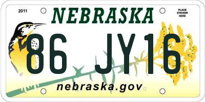 NE license plate 86JY16
